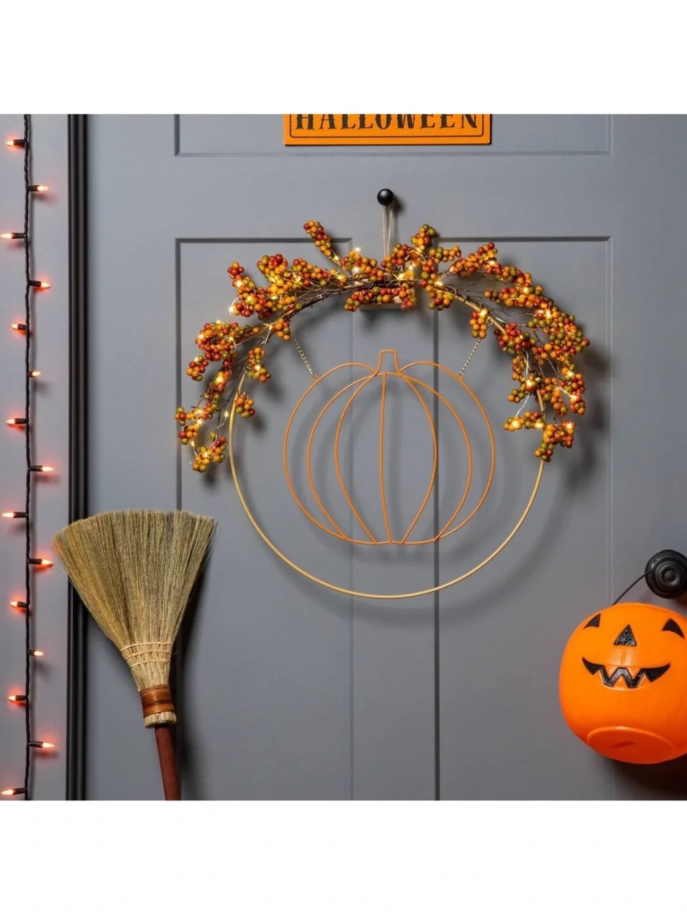 Target Copper Pumpkin Hoop Wreath with Amber Berry Lights